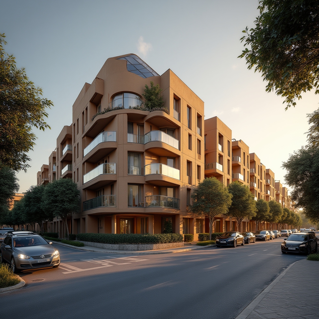 Wide angle view of a modern residential building development project in Croatia with surrounding landscape