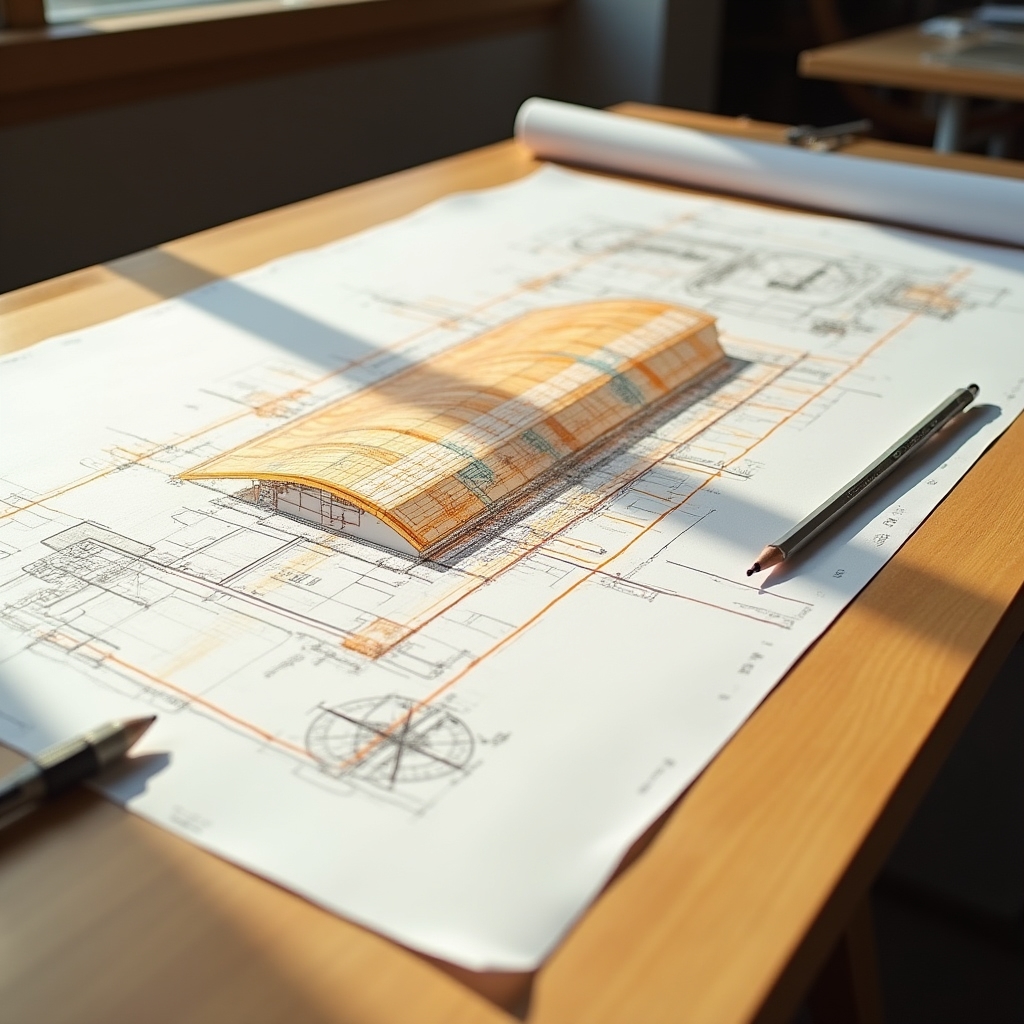 Technical solar orientation diagram overlaid on a residential building roof plan