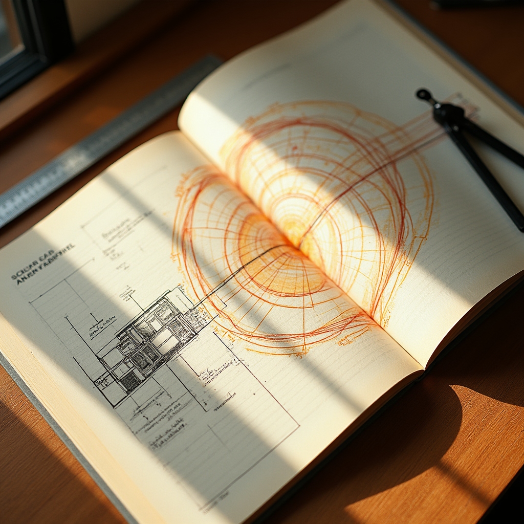 Detailed solar path diagram showing sun angles across seasons for building orientation planning